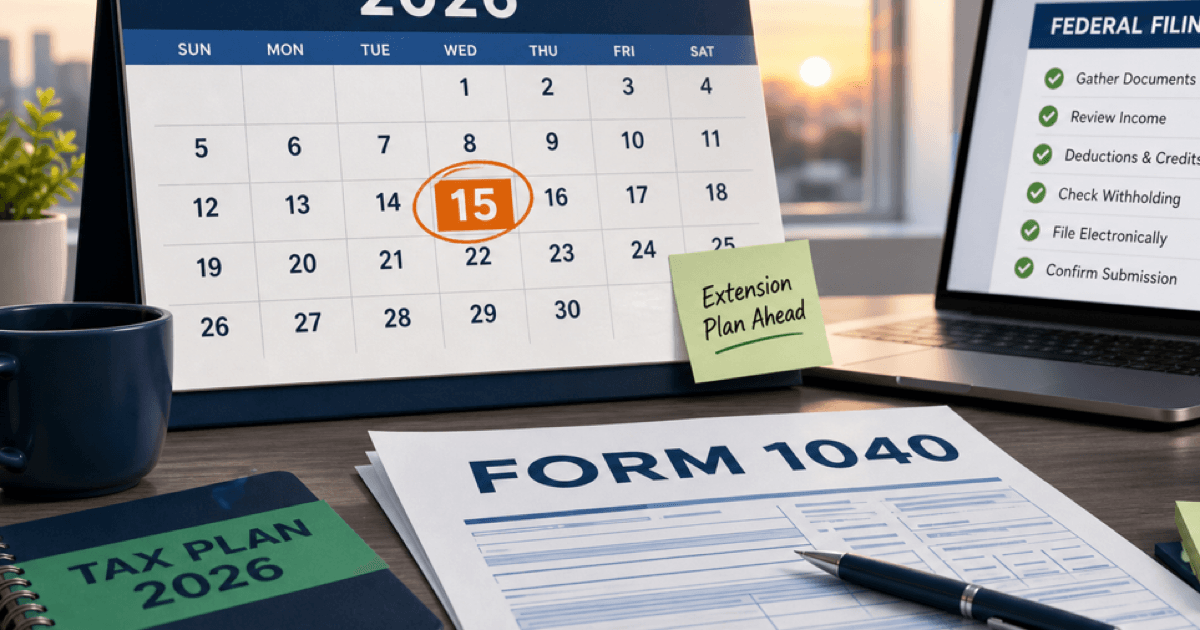 Form 1040 Deadline 2026: April 15 Filing Date, Extension Rules, and Late-Filing Checklist feature image