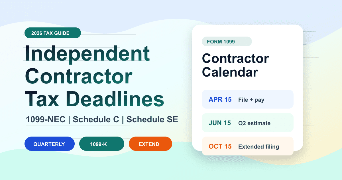 Independent Contractor Tax Deadlines 2026: 1099, Schedule C, Schedule SE, Extension, and Quarterly Dates feature image