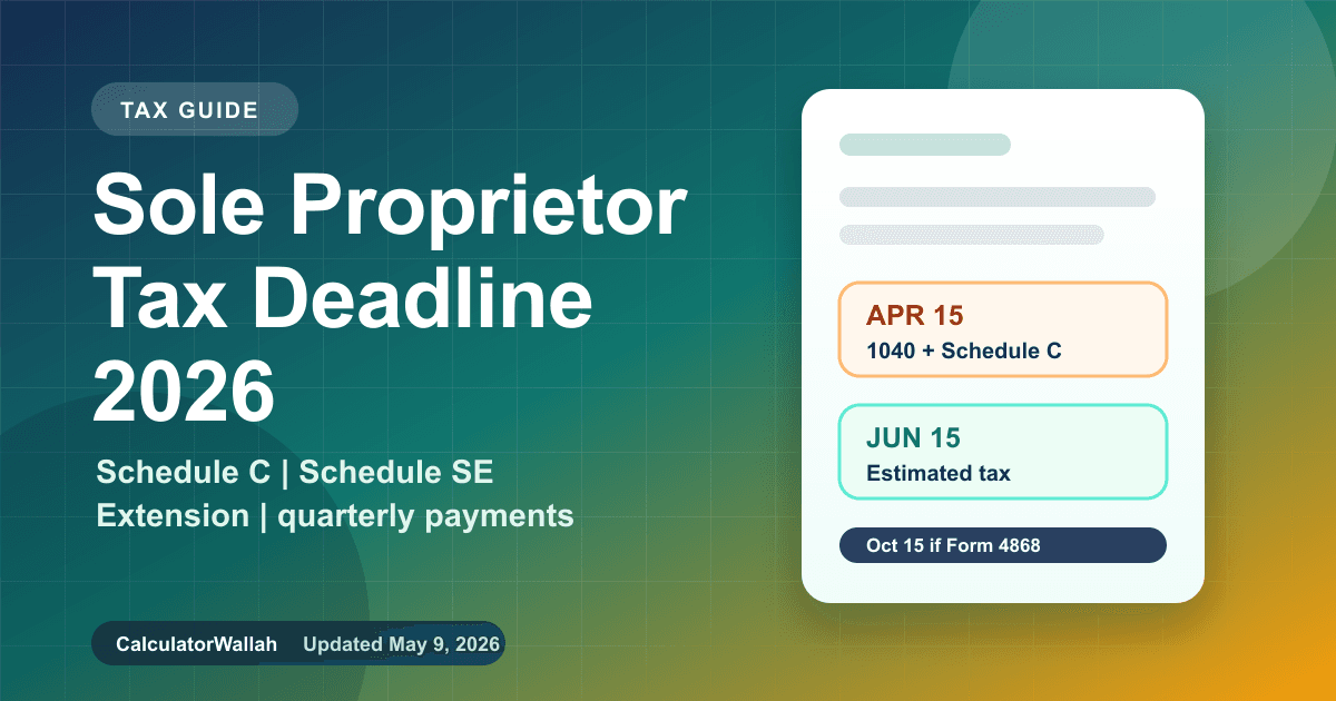 Sole Proprietor Tax Deadline 2026: Schedule C, Schedule SE, Extension, and Quarterly Dates feature image