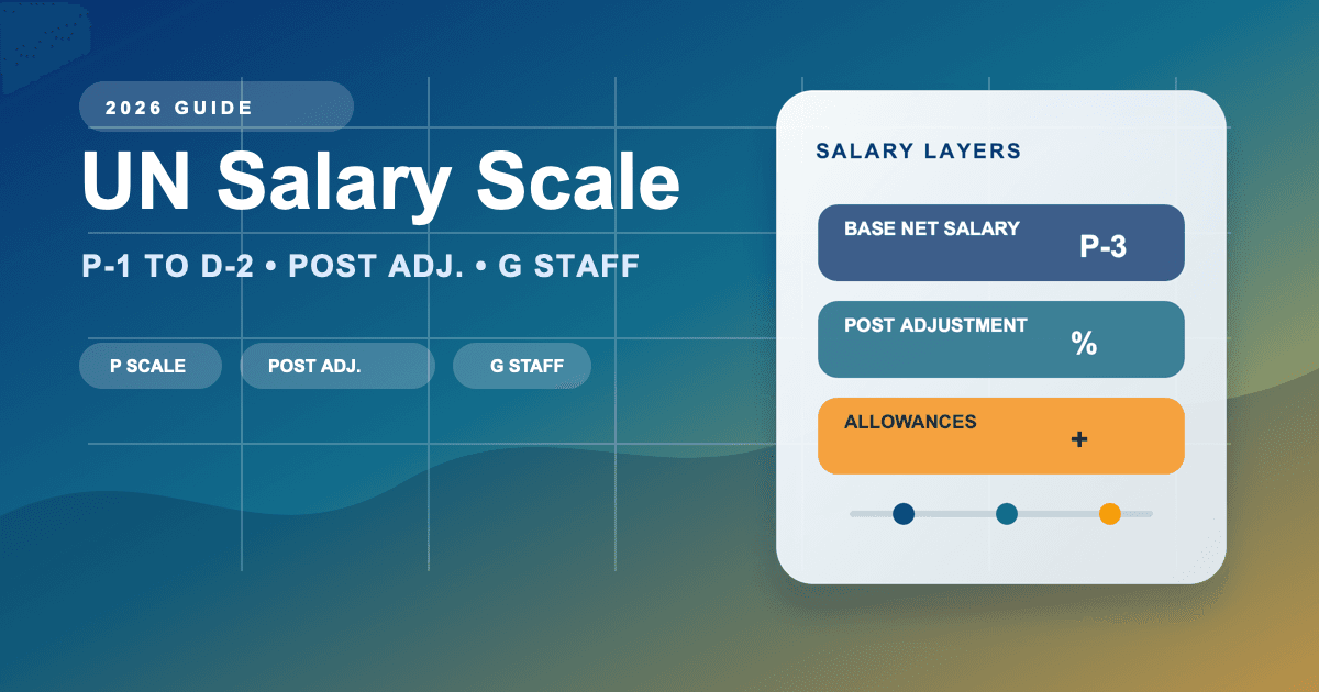 UN Salary Scale 2026 Guide: Professional Grades, Post Adjustment, G Staff, Net Pay, and Benefits feature image